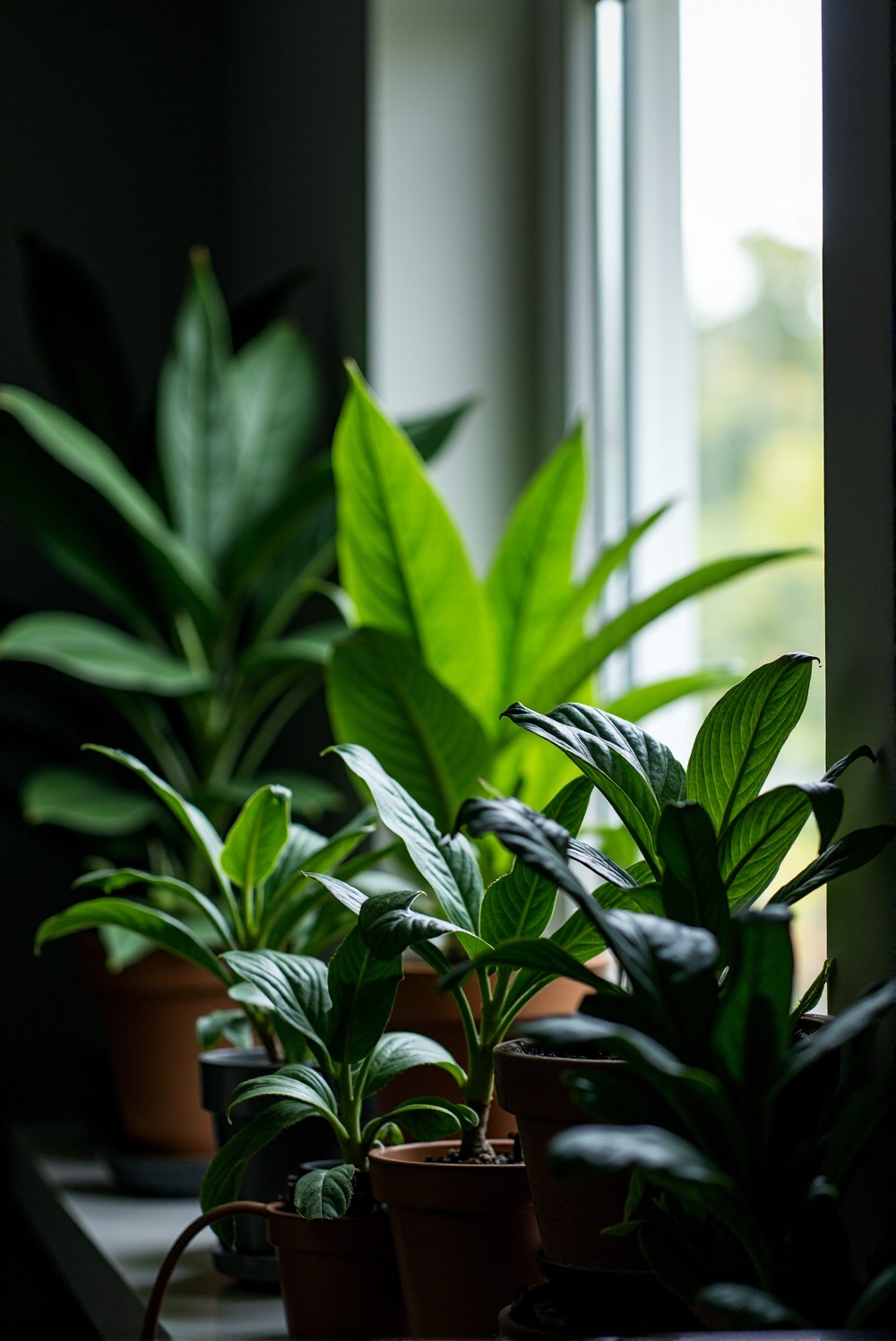 House plants thriving in low light conditions.