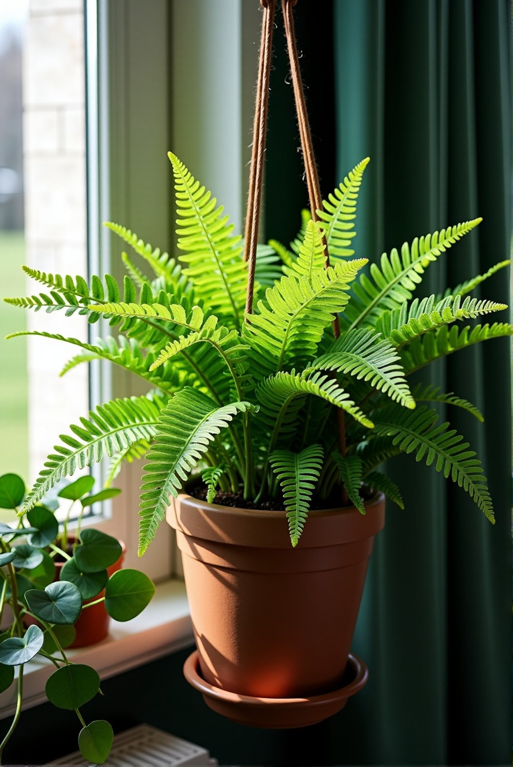 Boston Fern plant with lush green fronds.