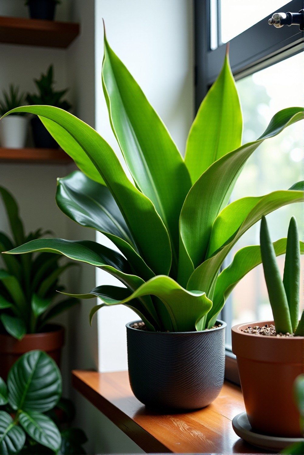 Vibrant green Snake Plant with upright leaves