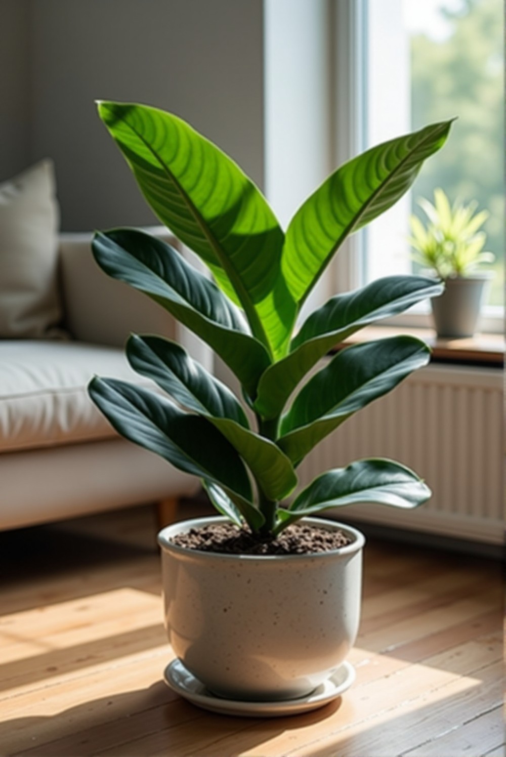 Healthy Rubber Plant with glossy leaves