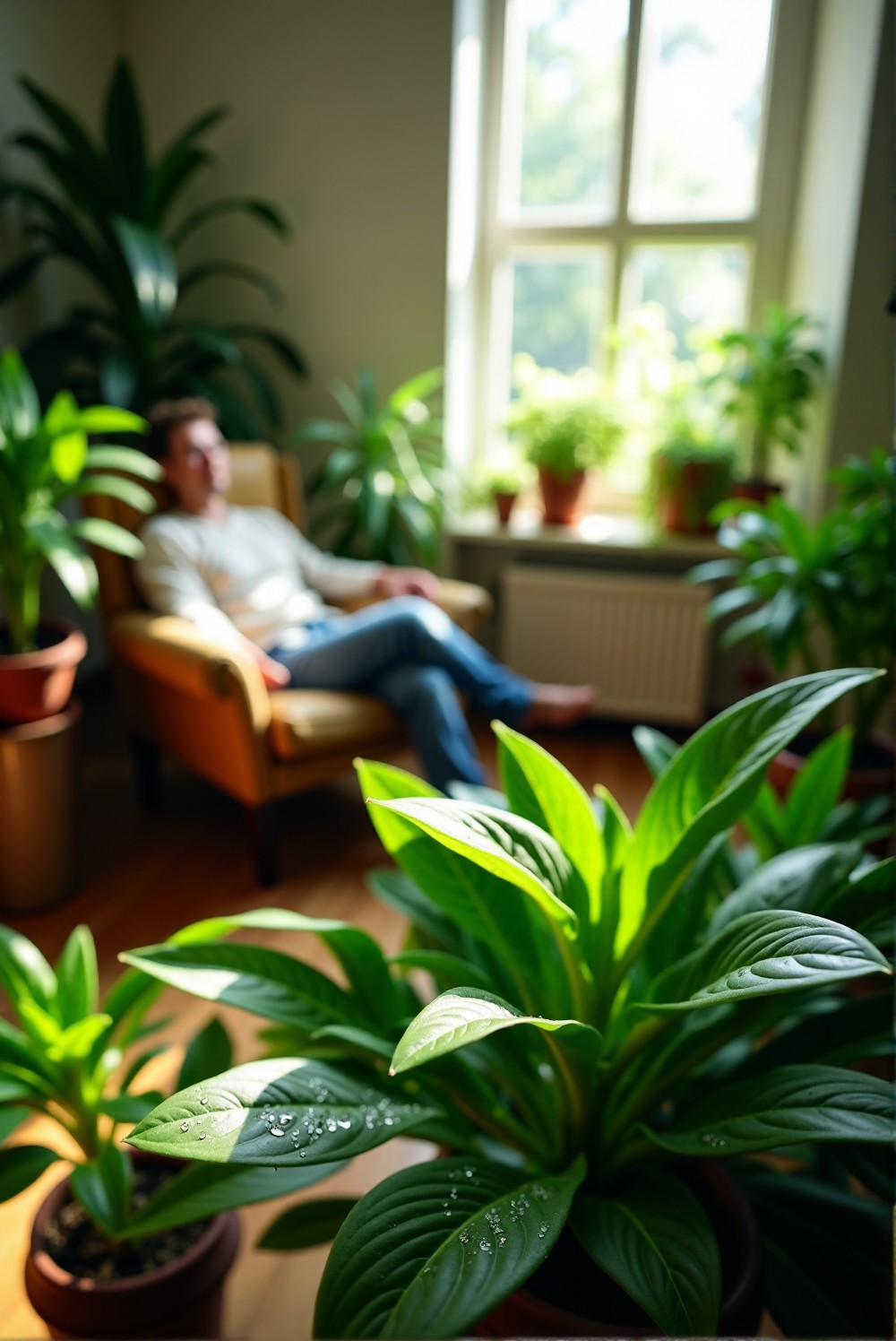 Variety of house plants purifying indoor air