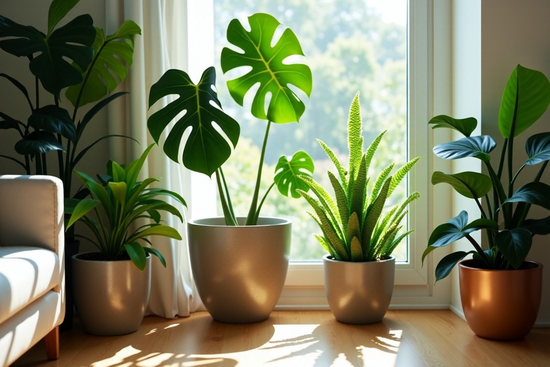 vibrant houseplants in bright living room